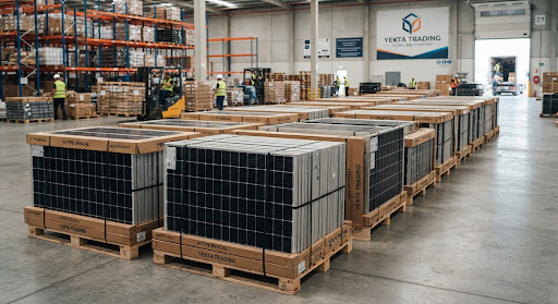 High-efficiency commercial n-type bifacial monocrystalline solar panel module stacked for industrial deployment